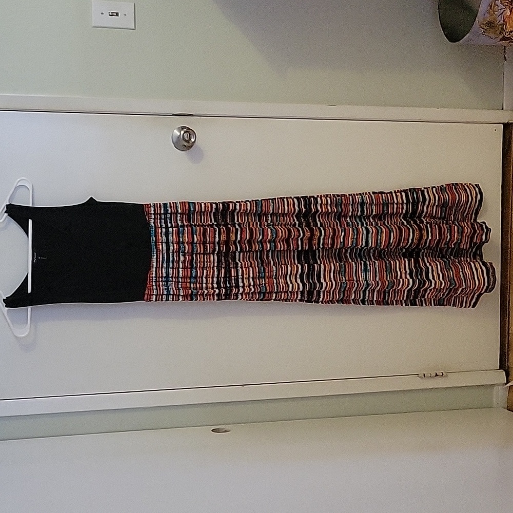 Daisy Fuentes Black and Multicolor Striped Maxi Dress, sz XS